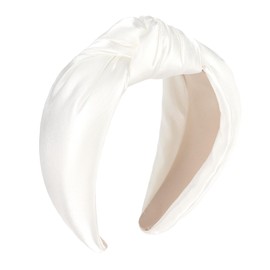 White Satin Headband Top Knot Headbands for Women Non Slip Fashion Wide Cloth Knotted Headbands for Women Head Bands for Women’s Hair