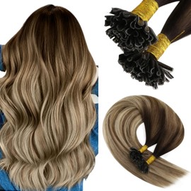 YoungSee Real Hair Bonding Extensions, Balayage Extensions, Brown, Blonde, Keratin Bonding, U-Tip, Hair Extensions, 55 cm, 50 g, #4/6/22