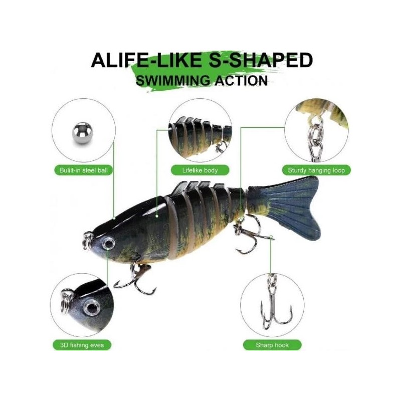 Unbranded 1pc 6-Segment Lifelike Fishing Hard Lure Crankbait with 3D