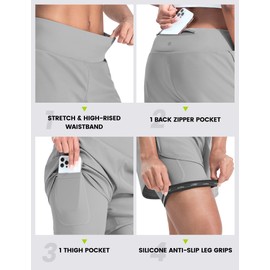 Nepest Womens Padded Mountain Bike Shorts 4D MTB Cycling Biking Bicycle Padding Zipper Pockets Light Grey,XL