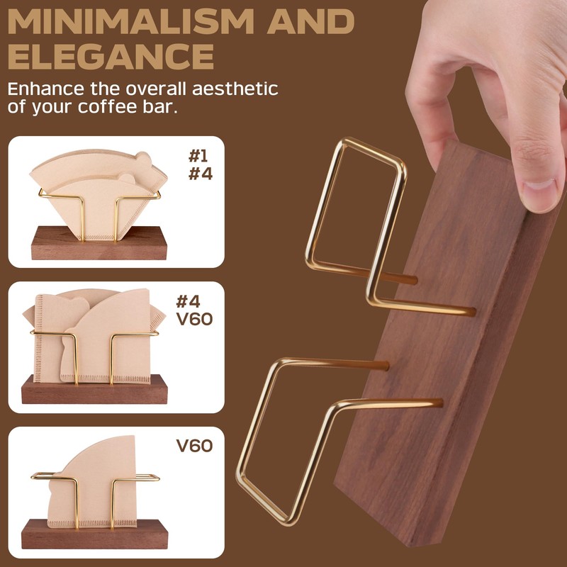 PUNNIO Coffee Filter Holder Storage, Black Walnut & Brass Rack