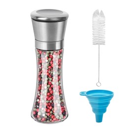 1Pc Salt and Pepper Grinder Tall Size - Black Pepper,Herb Shakers Mill Refillable Manual - Stainless Steel Lid - Adjustable Coarseness - Glass Material- Fits in Home,Kitchen,Barbecue (1)