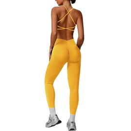 QBGJTD Two Piece Workout Sets for Women Criss Cross Open Back Sports Bras Matching Tummy Control High Waist Leggings Set Womens 2 Piece Gym Yoga Jogger Athletic Wear Out Pilates Outfits Yellow S