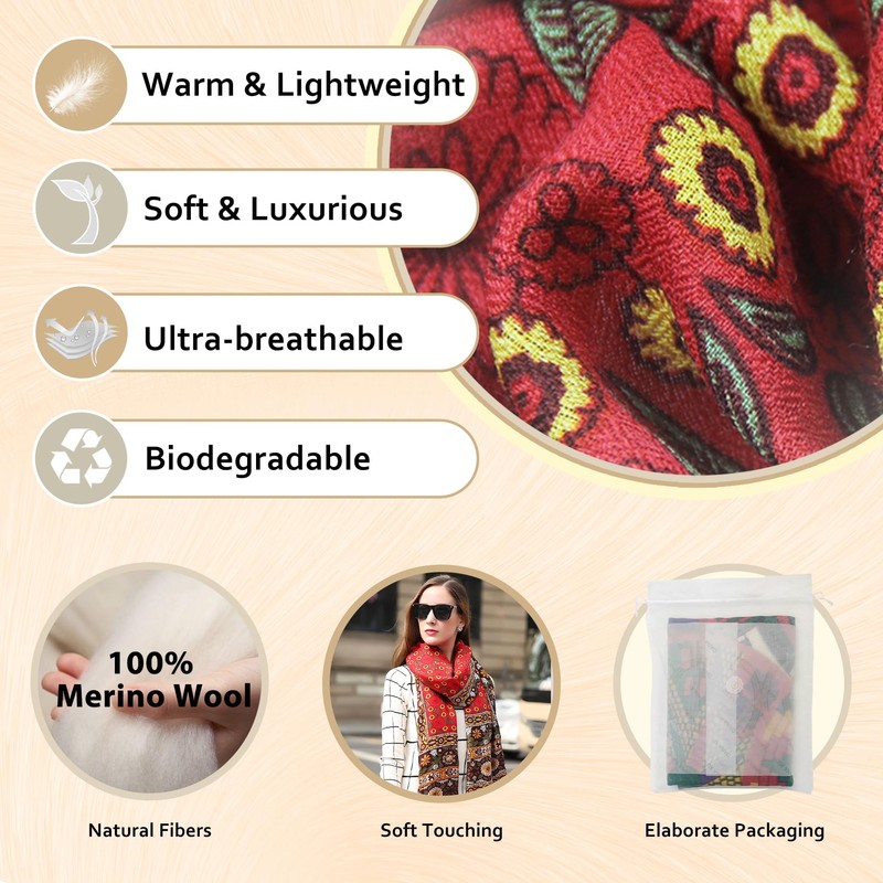 DANA XU 100% Merino Wool Pashmina Shawl Cashmere Wrap for