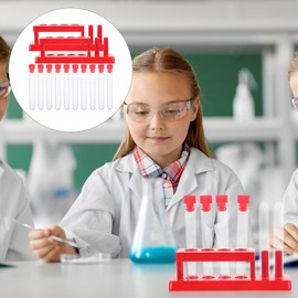 POPETPOP Tubos de ensayo con estante : tubos de ensayo de plástico transparente Gradilla para Tubos de Ensayo - gradillas con tubos de ensayo para experimentos científicos