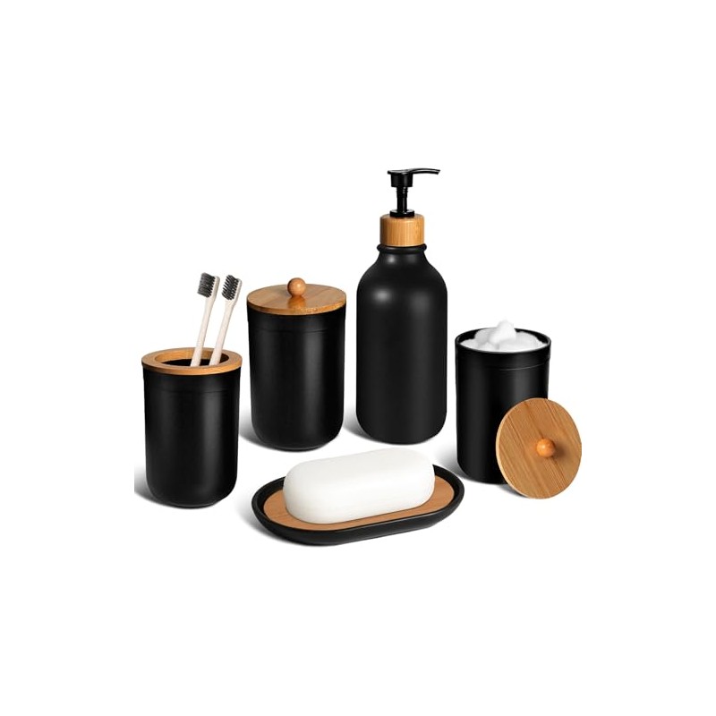 Juego de 5 accesorios de baño negros mate, dispensador de