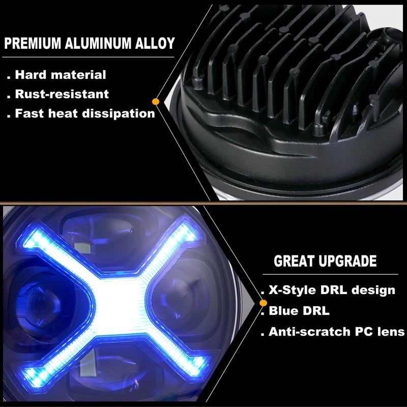 Motorcycle 5-3/4 5.75" LED Headlight with Housing Bucket Smoke X-Style