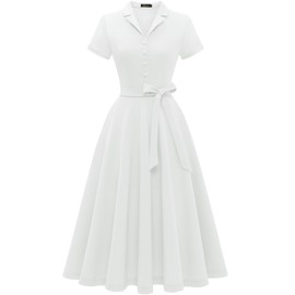 Wedtrend 50s Womens Dresses Modest 1940s Vintage Retro Cocktail Swing Dresses A-Line Flowy Rockabilly Clothes with Sleeves Christmas Dress WTP30001WhiteM