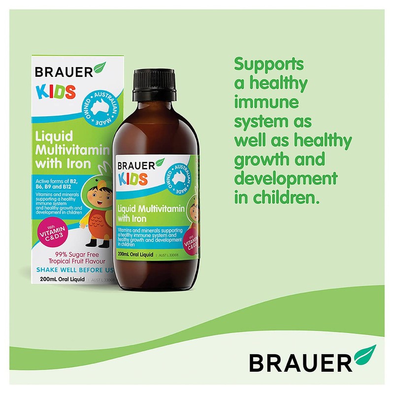 Brauer Natural Kids Liquid Multivitamin with Iron 200 ml, Multicolor