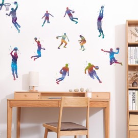 WOYINIS Colorful Basketball Player Dunk Wall Stickers DIY Sports Player Silhouette Wall Decals Peel and Stick Removable Wall Decor Art Murals Kids Room Playroom Baby Nursery Classroom