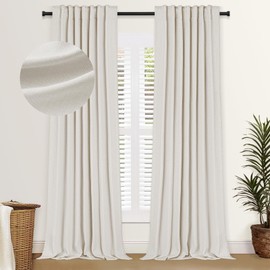 100% Blackout Shield Blackout Curtains for Bedroom, Faux Linen Blackout Curtains 96 Inches Long, Back Tab/Rod Pocket Room Darkening Drapes for Living Room 2 Panels Set,50" W x 96" L,Cream