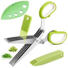 TYBYBB Kräuterscheren Edelstahl 5-Klingen-Küchensalatschere, Küchenschere, Gemüseschere, Schnittlauch Schere mit Sicherheitsabdeckung und Reinigung Kamm für Kräuter, Petersilie, Schnittlauch