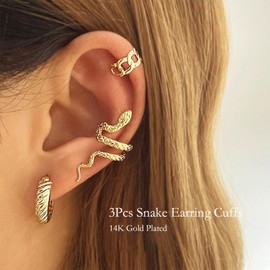 Snake Earrings for Women 14K Gold Plated Vintage Snake Ear Cuff Clip Wrap Earrings C Shape Hoop Earring Non Piercing Cartilage Cuff Earrings