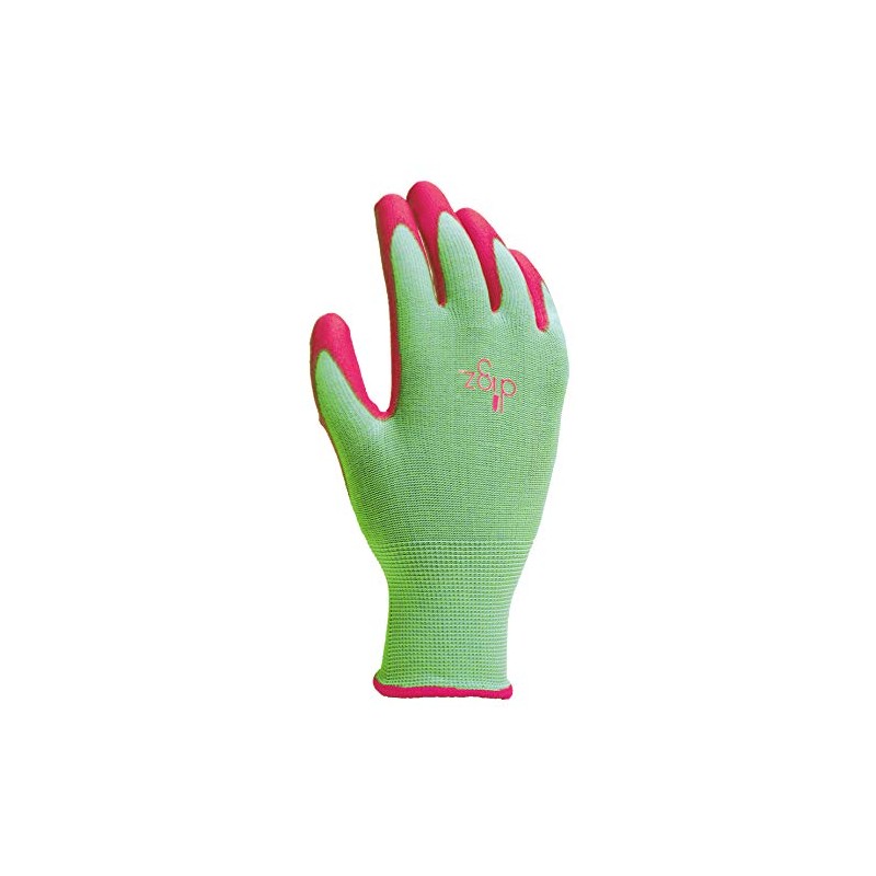 Digz Women's Stretch Knit Garden Gloves with Polyurethane Coating, Green/Pink,