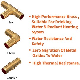 3/4" PEX Fittings Combo With 3/4" inch Tees "T" [10 PCS], 3/4" inch Elbows [10 PCS], 3/4" inch Couplings [10 PCS] |Brass Fittings Crimp Cinch for Pex Pipe Plumbing [Pack of 30]