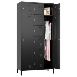 Aobabo Metal Storage Locker for empolyees, Metal Lockers with Hooks, for School Home Office, Garage, 10 Doors, Assembly Required, Black