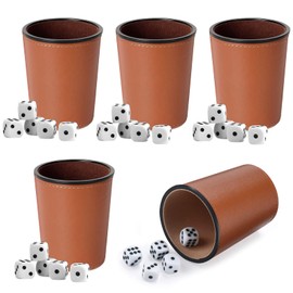 Jortmrd 5 Leather Dice Cups Set Dice Cups with 25 Cubes Quiet Dice Cup Leather Set Shock Puzzle Cup Leather Kniffing Cup for On the Go (9 cm)