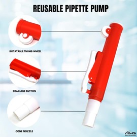 Multipurpose Pipette Pump Lab Tool Color-Coded Laboratory Instruments Comes with Suction Power Pipet Filters Suitable for Glass and Plastic Pipettes to Conduct Laboratory Research (25ml-Red)