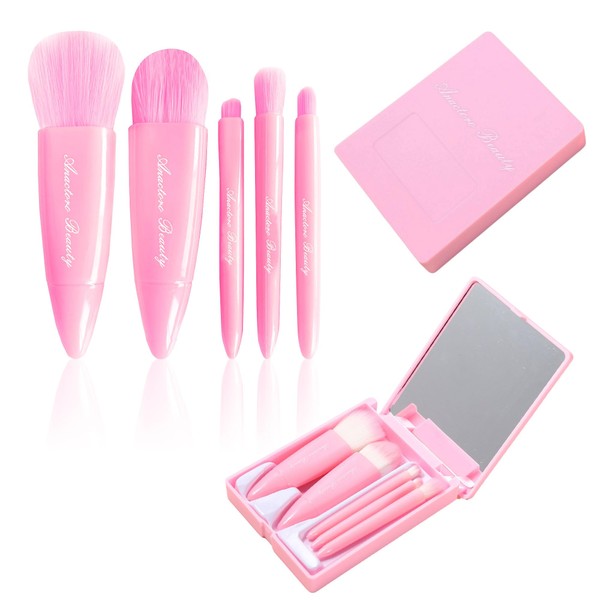 Anactoro Travel Makeup Brushes Set, Easy Taken 5pcs Mini Makeup