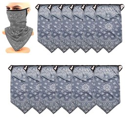 12 PACK Bulk Neck Gaiter Scarf Face Mask Covering Bandanas for Men Women Mask Cover Facemask Balaclava Headbands (Paisley Grey)