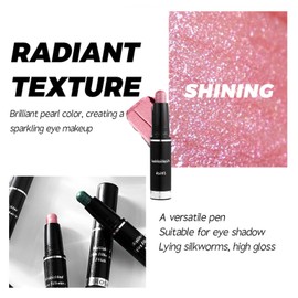 Rose Pearl Pink Shimmer Eyeshadow Stick, Bright Pink Color Pen, Metallic Mermaid Cream Eye Shadow Crayon, Pearlescent Glitter Eyeshadows Pencil, High Pigmented Eyeliner Smooth for Eyes Makeup