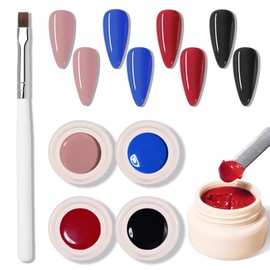 ArtiClaws 4 PCS Solid Nail Gel Polish Set, 4 Colors Nail Art Gel Paint Kit, Pudding Cream Gel Nail Polish with Brush for DIY Nail Art Design，08 Pink, 50 Red, 60 Black, 43 Blue