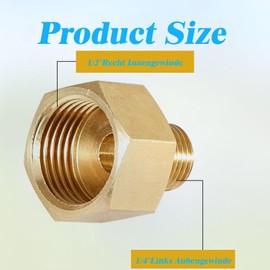 Gas Adapter, Pack of 2 Gas Hose Adapter, 1/2 Inch Female Thread Right to 1/4 Inch Male Left, Brass Gas Bottle Adapter for Gas Cooker, Camping Stove, Stool Cooker, Gas Stove, LPG Accessories (2 Pieces