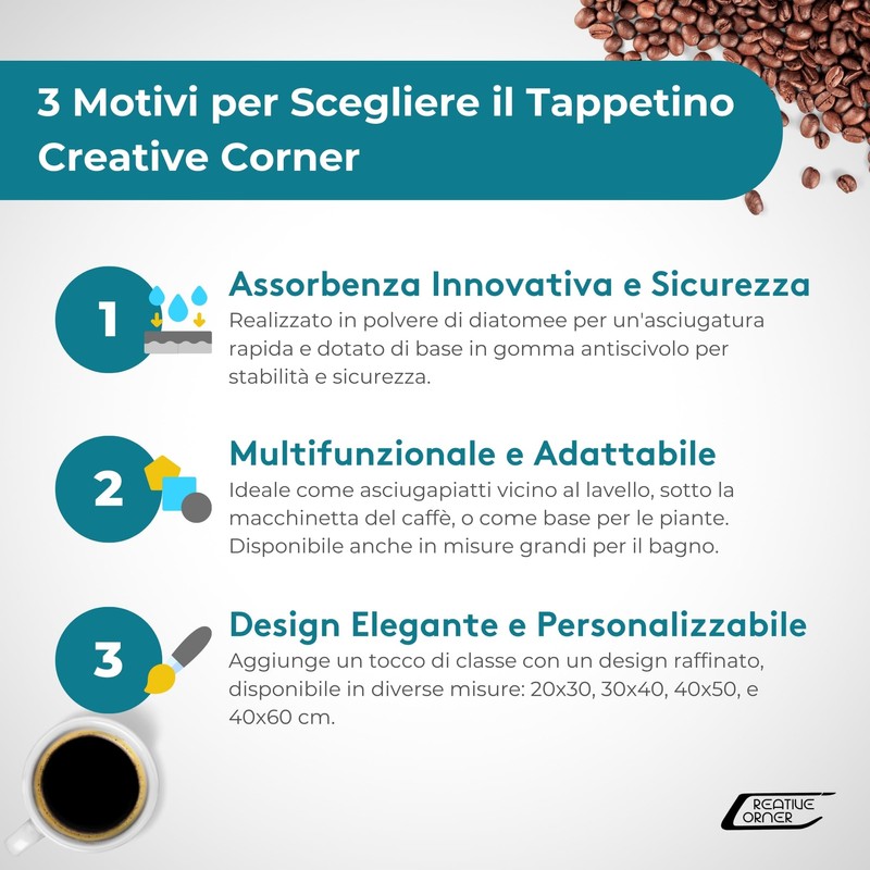 Creative Corner Saugfähige Küchenmatte aus Kieselgur - Abtropfmatte für Geschirr,