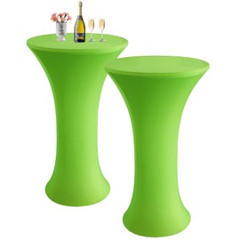 Cocktail Spandex Round Tablecloth, 2 Pack 24"x43" Highboy Fitted Stretch Cocktail Table Covers High Top Table Cloth for Banquet Wedding Bar Party - Bright Green