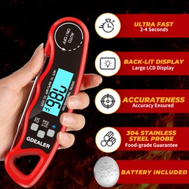 GDEALER Meat Thermometer Digital Instant Read Food Thermometer Waterproof Ultra-Fast for Grill Cooking Kitchen with Backlight & Calibration
