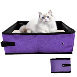 Foldable Travel Litter Box for Cats, Waterproof Portable Cat Travel Litter Box Collapsible, 15.75 * 11.82 * 3.94 Inches, Traveling & Camping Cat Supplies - Purple