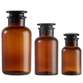 KMwares 3PCs Set (34oz, 17oz, 4oz) Vintage Botany Apothecary Jars, Scientific Lab Reagent Decorative Bottles/Vase, Seasoning Organizer, Candy or Bathroom Containers (Color Brown)