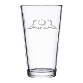 Hat Shark Deer Skull Letter Monogram Pint Beer Glass, 16 oz, Clear, A-Z Initials (1, Letter Q)