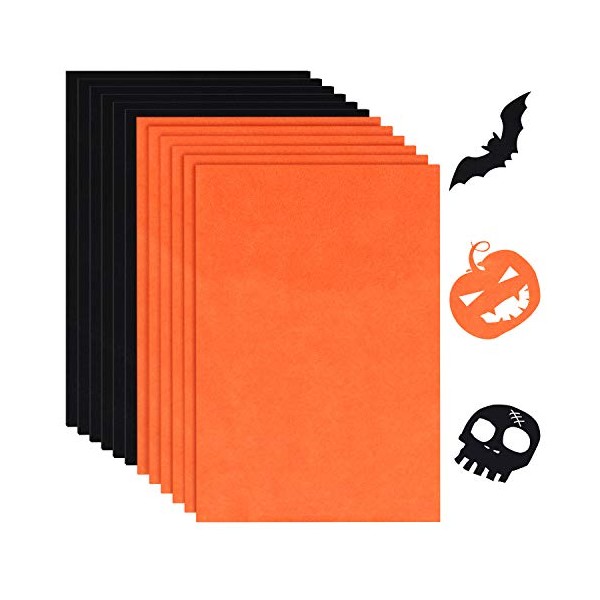 12 Pieces Halloween Felt Fabric Sheets Orange and Black Craft