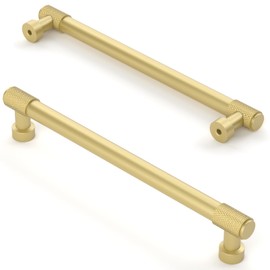 Asidrama 10 Pack 7 Inch(177mm) Brushed Gold Cabinet Pulls Knurled Cabinet Handles Cupboard Handles Gold Kitchen Cabinet Hardware for Cupboard Drawer Pulls
