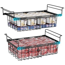iSPECLE Large Chest Freezer Organizer Bins - 19.3" to 24.8" Expandable Length Baskets for Deep Freezer, Fit 10 to 20 Cu.FT, 2 Pack Adjustable Hanging Chest Freezer Basket, Black