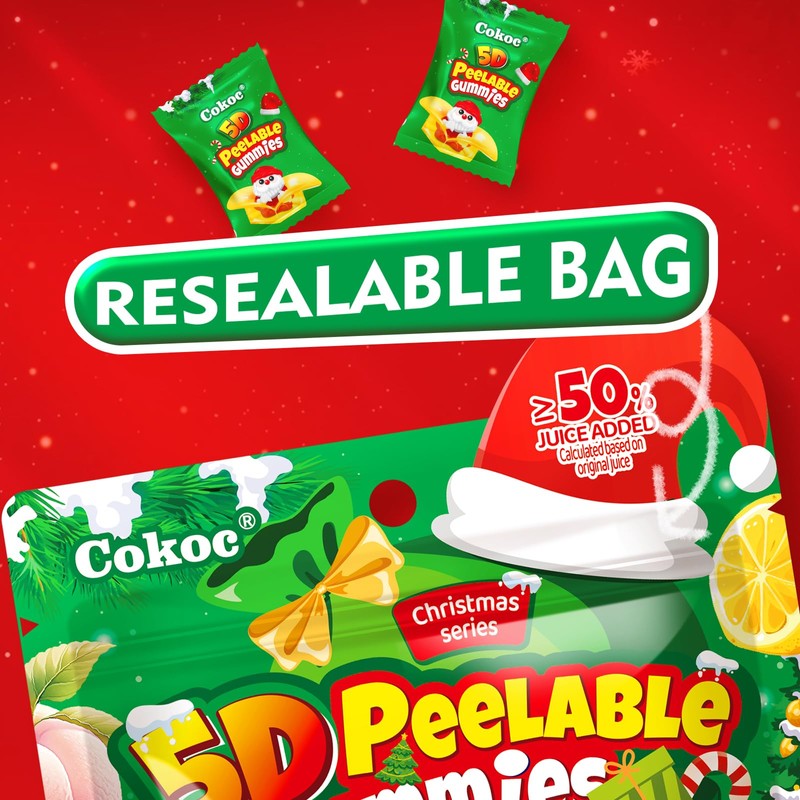 COKOC Christmas 5D Peelable Gummy Candy – Mixed Fruit Flavored