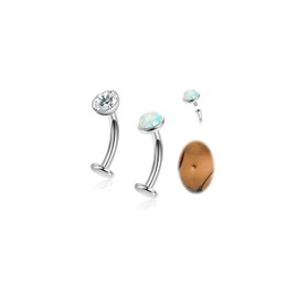 REVOLIA 2Pcs 14G F136 Titanium Floating Belly Button Rings for Women Flat Back CZ Belly Rings Opal Curved Navel Rings Disc Bottom Belly Piercings Jewelry 8/10/12/14mm Silver-8mm