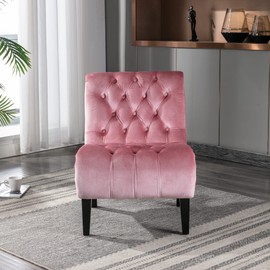 HomSof Velvet Accent Chair for Living Room, Chaise Lounge Single Sofa, Pink Leisure Chair with Rubber Wood