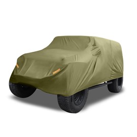 X AUTOHAUX SUV Car Cover Fit for Jeep Wrangler JK JL 4 Door 2007-2021 Outdoor Waterproof Sun Dust Wind Snow Protection 210D Oxford with Driver Door Zipper Dark Green