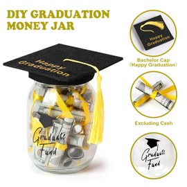 Graduation Gifts - Graduate Fund Mason Jar for Centerpieces，DIY Loaded Cash Of Graduation Glass Jar with Graduation Cap Decorations kit,Wishes Grad Party Supplies and Decor.