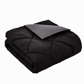 Seward Park Solid, Reversible Color Microfiber Comforter, Hypoallergenic Plush Microfiber Fill, Duvet Insert or Stand-Alone Comforter, All Season Blanket, Lightweight, King, Black/Gray