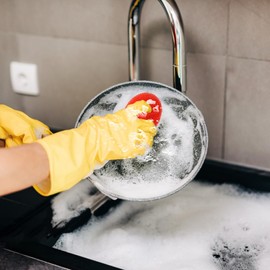 MIDELONG Plastic Dish Scrubbers for Dishes Plastic Pot Round Scrubber Scouring Pad Non Scratch Dish Scourers, Assorted Colors Poly Mesh Scouring Dish Pads for Kitchen Cleaning, Pack of 5