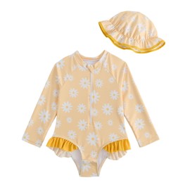 WYTbaby Abbigliamento UV per Bambini, a Maniche Lunghe, Costume da Bagno per Bambina con Cappello, Abbigliamento UV per Bambini per Bambine dai 3 Mesi a 3 Anni, 12-18 Mesi