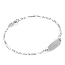 jewellerybox 925 Sterling Silver Figaro Chain Engraved Identity Plate 17.7 cm Bracelet, Sterling Silver, Easy to use