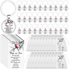 CNSJ 30 Sets Funeral Favours Memorial Cardinal Keychain Bereavement Key Ring Bulk Remembrance Cards Organza Bags for Loss of Loved One Guests Keepsakes