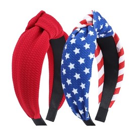 Lanmerry Fourth of July Knotted Headbands for Women Girls Red Flag Headband Patriotic Hair Accessories Wide Hair Bands American Flag Headbands for Girls