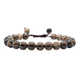 Natural Gemstone Crystal Bracelet for Men Women Stretchy Stress Relief Bracelet (8mm Healing Stone Beads) (Smoky Quartz)