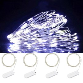 FMMTHQ 4Pack Fairy Lights Battery Operated -3.3ft 10 LED Silver Wire Firefly Mini Lights for Mason Jars DIY Crafts Christmas Wedding Party Centerpiece Table Decor