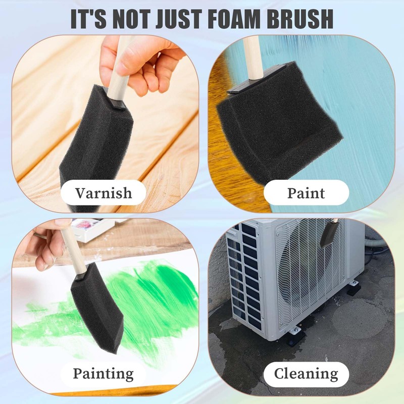 Bewudy 4 Pcs Foam Paint Brushes, Wood Handle Sponge Brushes
